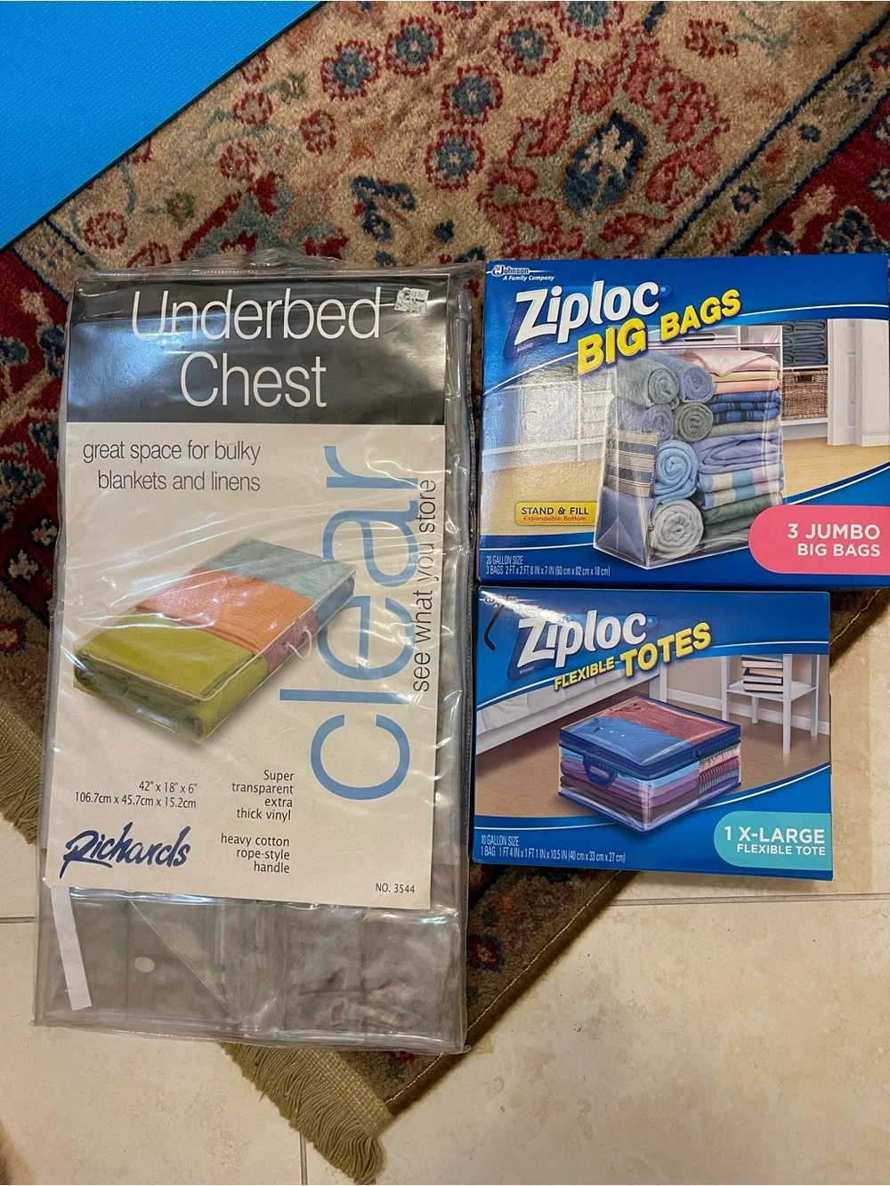 Ziploc Big Bags & Flexible Tote + Clear Underbed Chest Organizer